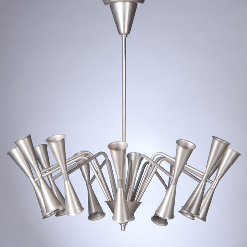 Appraisal: ITALIAN Twelve-arm chandelier in brushed nickel x