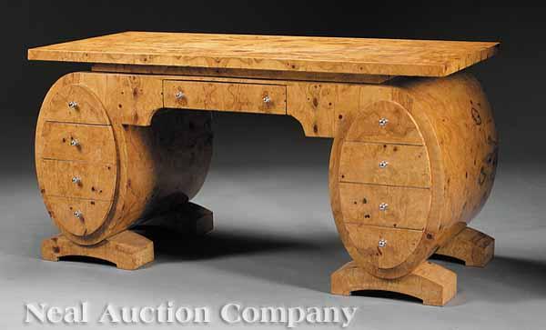 Appraisal: An Exotically Veneered Pedestal Desk late th c of Arts