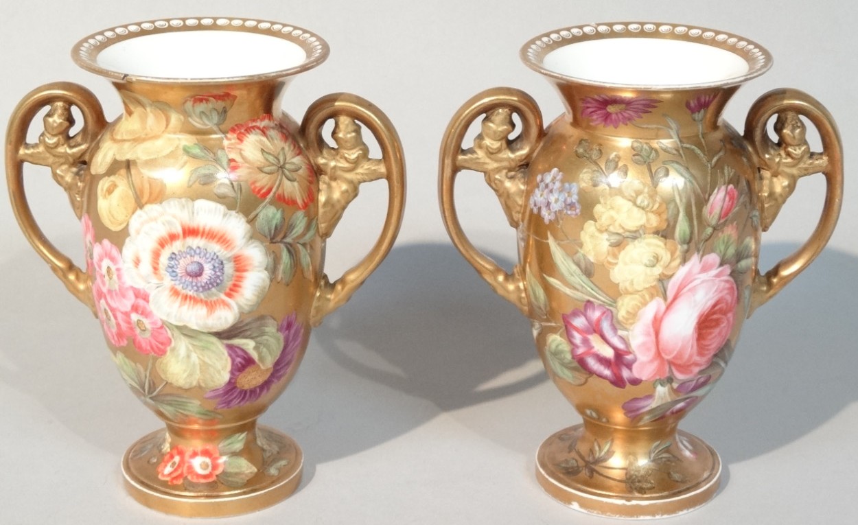 Appraisal: A pair of Derby Rouse style vases each of circular