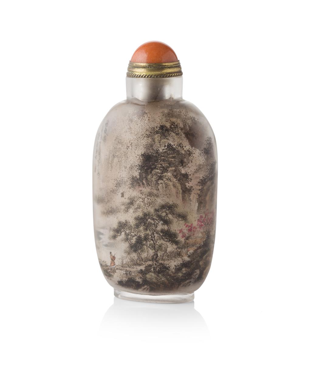 Appraisal: REVERSE PAINTED GLASS SNUFF BOTTLE ATTRIBUTED TO SUN XINGWU DATED