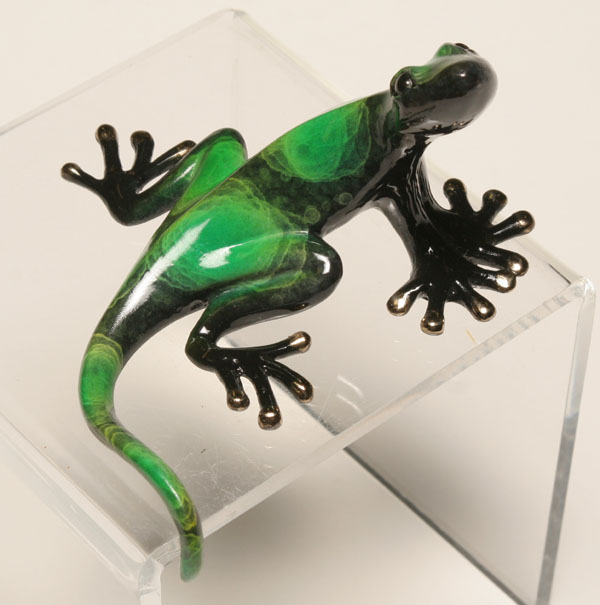 Appraisal: Celia Reich gilt and enameled bronze lizard Signed on the