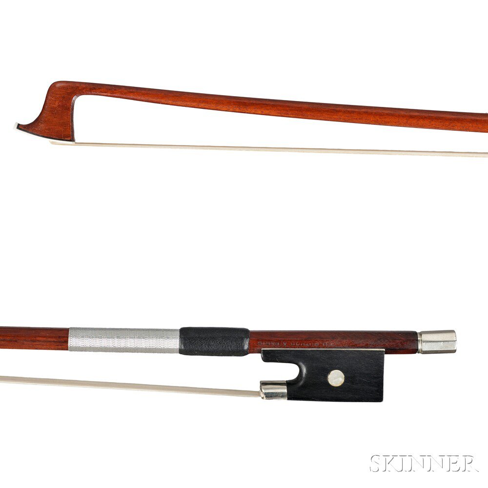 Appraisal: French Nickel Silver-mounted Violin Bow Jerome Thibouville-Lamy the round stick