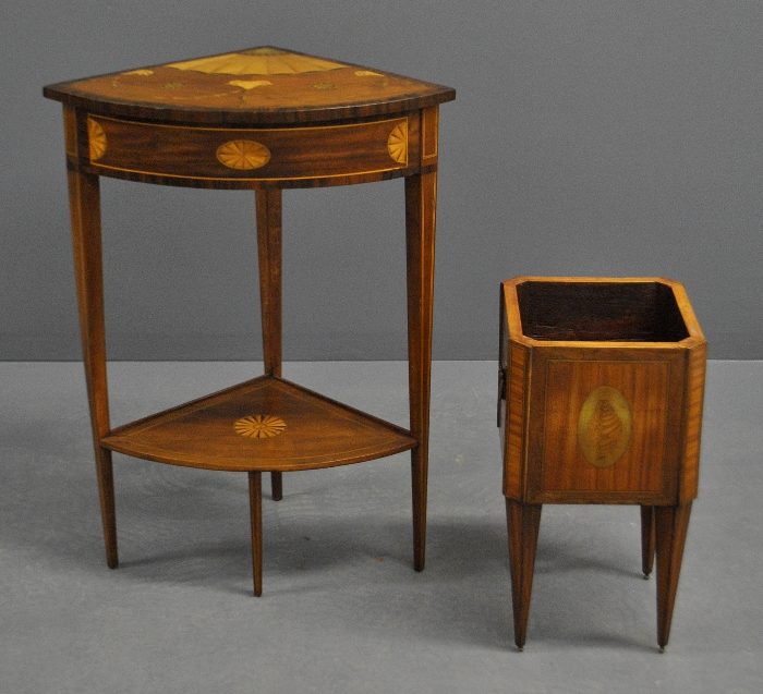 Appraisal: - Hepplewhite style inlaid mahogany corner table h x w