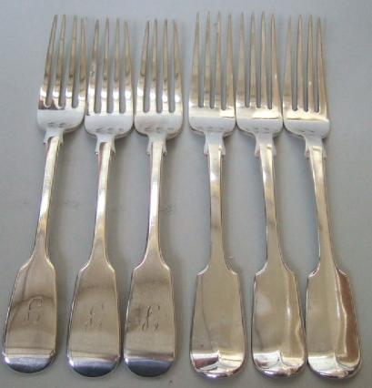 Appraisal: Three silver fiddle pattern table forks London and another three