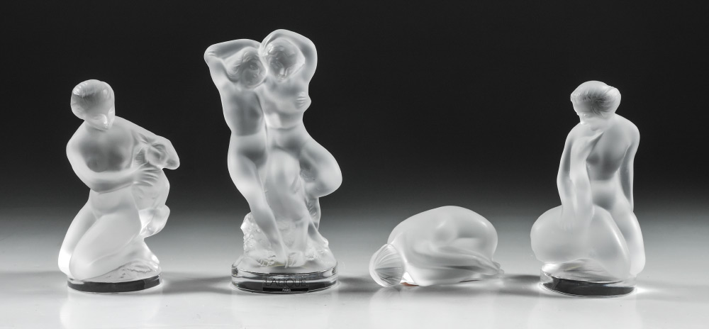 Appraisal: LALIQUE CRYSTAL NUDE FIGURES pieces total to include ''Leda'' woman