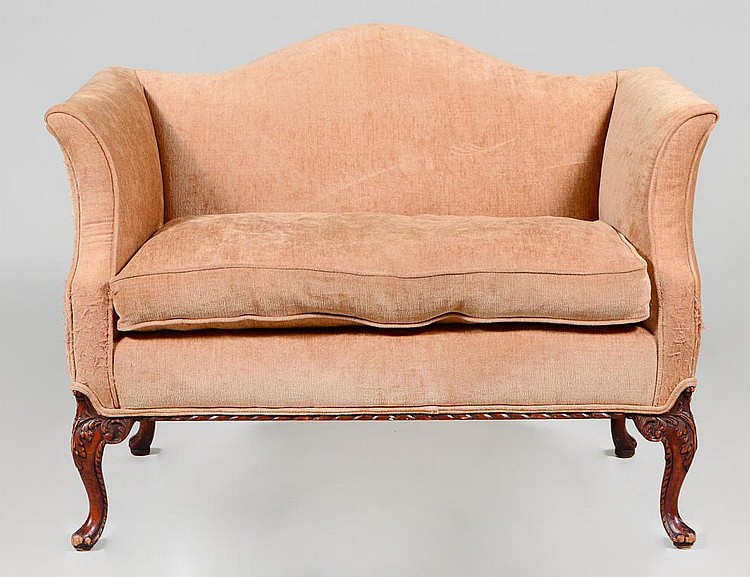 Appraisal: QUEEN ANNE STYLE WALNUT SMALL SETTEEThe serpentine upholstered flanked by