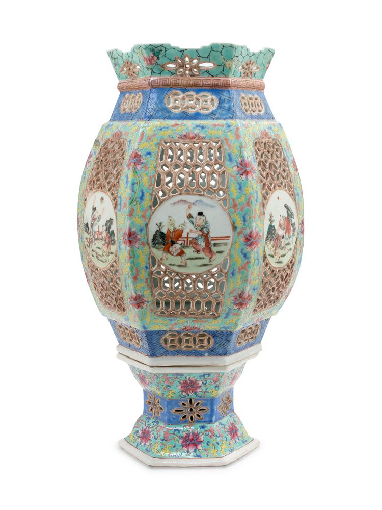 Appraisal: A Famille Rose Porcelain Reticulated Lattern Height in cm A