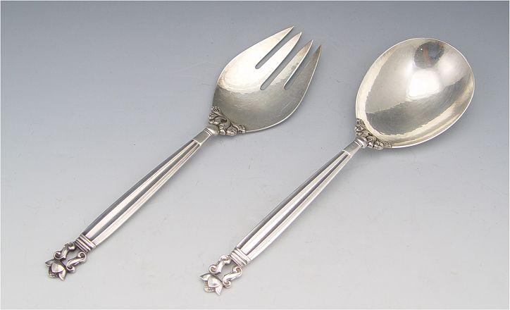 Appraisal: GEORG JENSEN DANISH STERLING ACORN SERVING SET Serving fork and