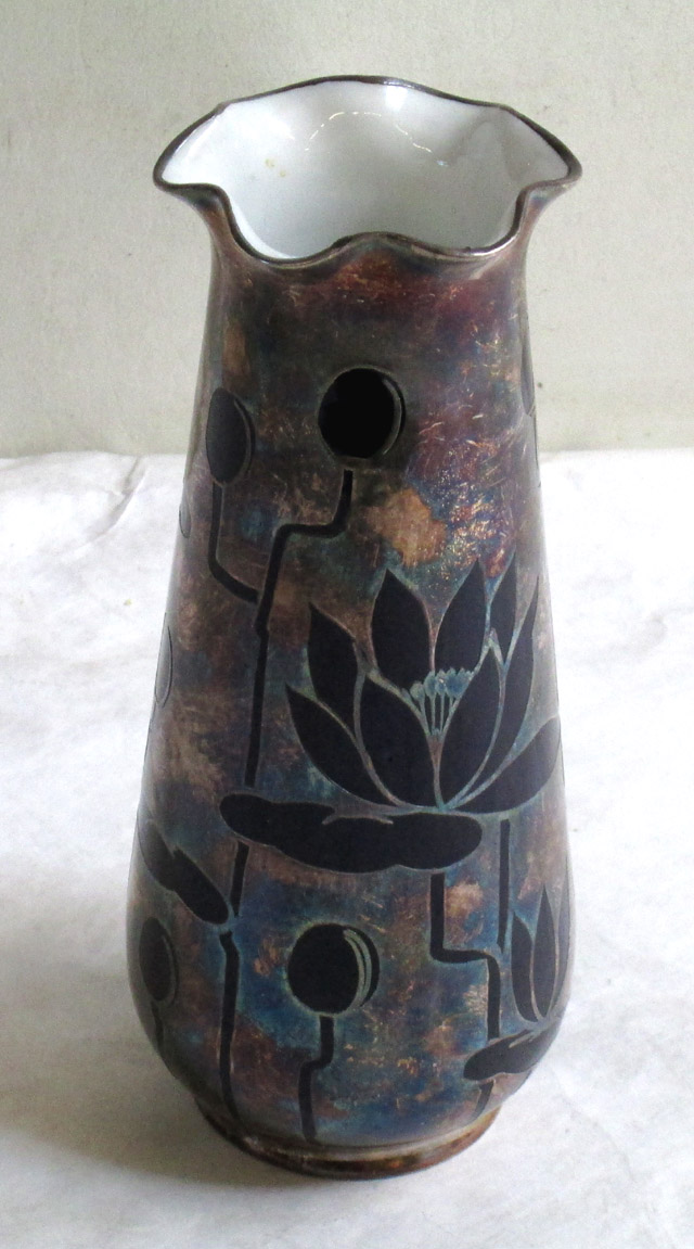 Appraisal: ART NOUVEAU SILVER OVERLAY VASE having a cobalt blue glazed