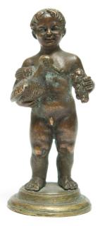 Appraisal: Small Bronze Sculpture of Boy Holding Duck Neoclassical or Grand