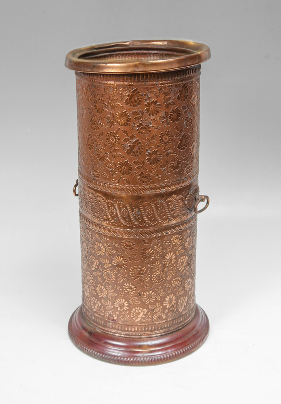 Appraisal: EMBOSSED COPPER UMBRELLA STAND Rolled embossed floral motif heavy cast