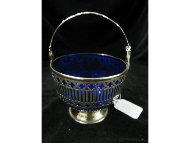 Appraisal: Sterling Silver Basket Candy Dish cobalt liner reticulated diameter tall