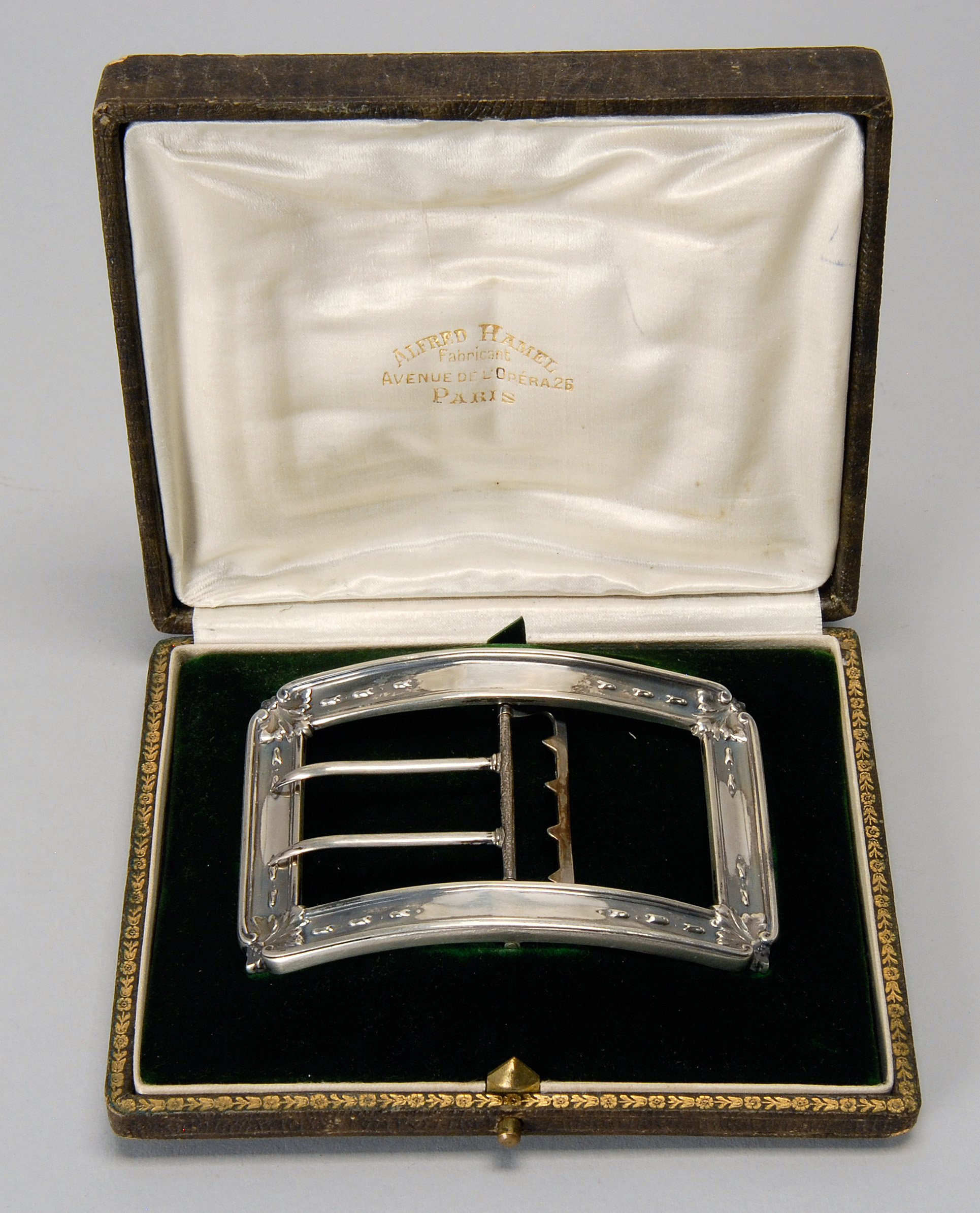 Appraisal: FRENCH SILVER LADY'S BUCKLE Circa In rectangular form with acanthus