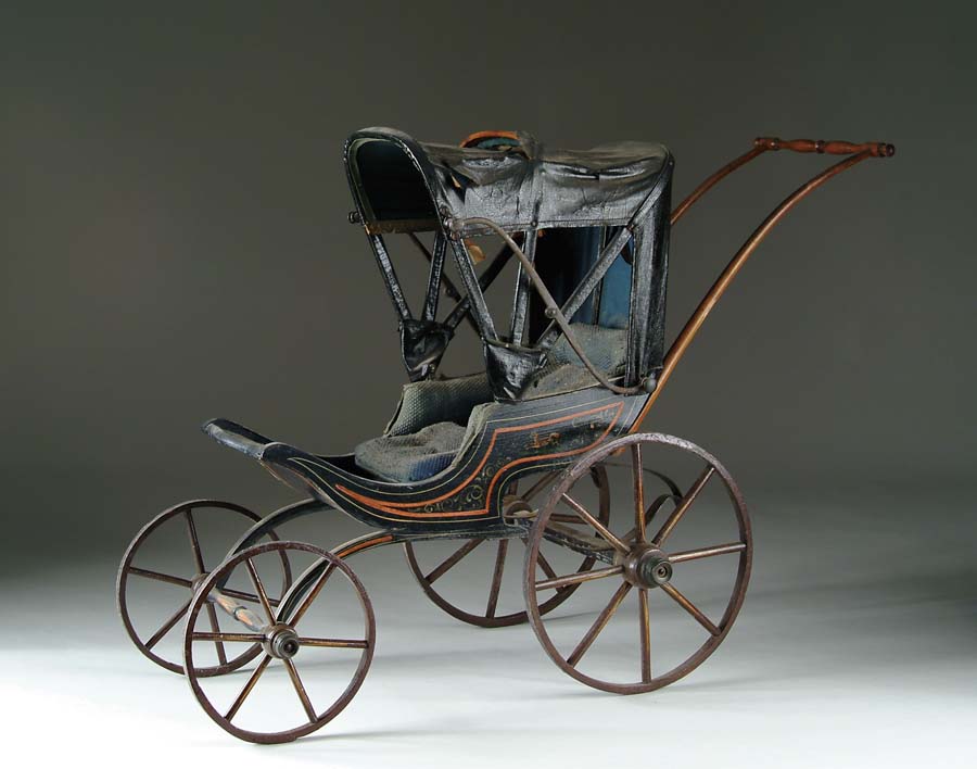 Appraisal: TALL JOEL ELLIS STYLE DOLL CARRIAGE Wooden doll carriage with