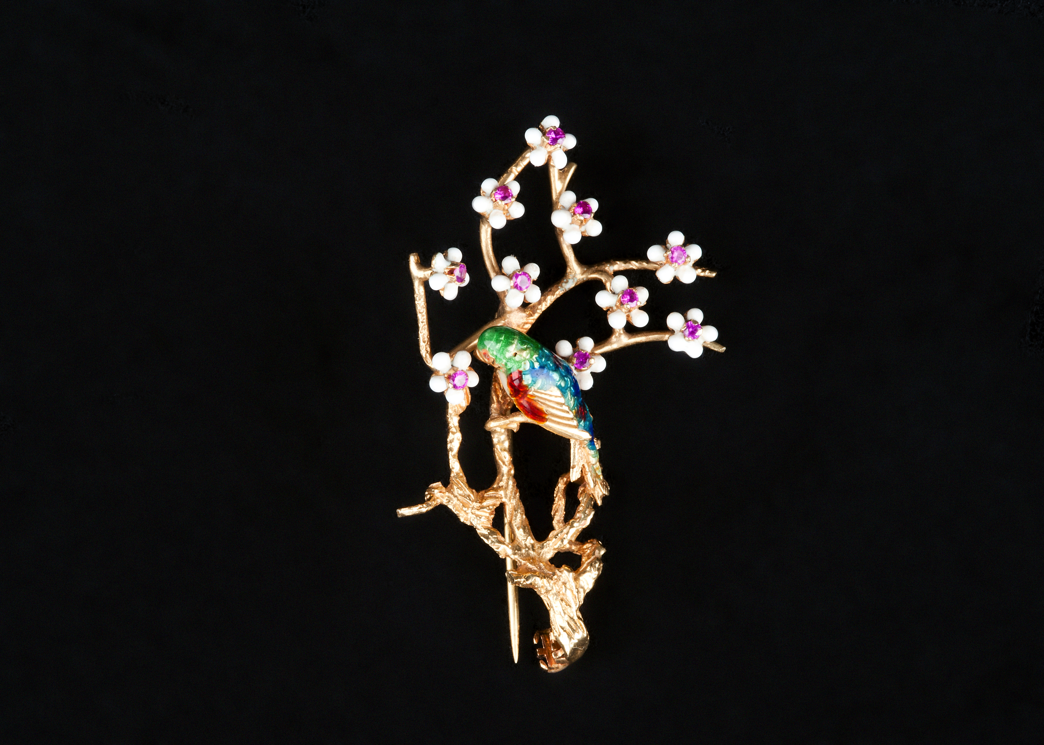 Appraisal: An Italian ct gold enamelled and ruby set brooch designed