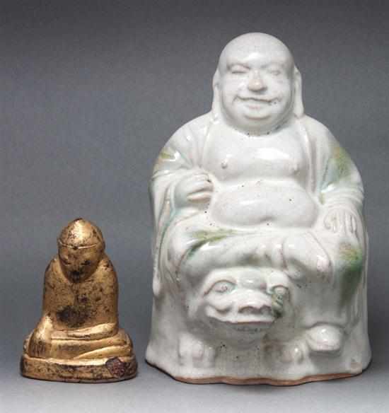 Appraisal: Chinese glazed terracotta seated Buddha and an Oriental carved giltwood