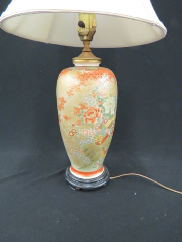 Appraisal: Japanese Satsuma Pottery Lamp elaborate bird and florals gold trim