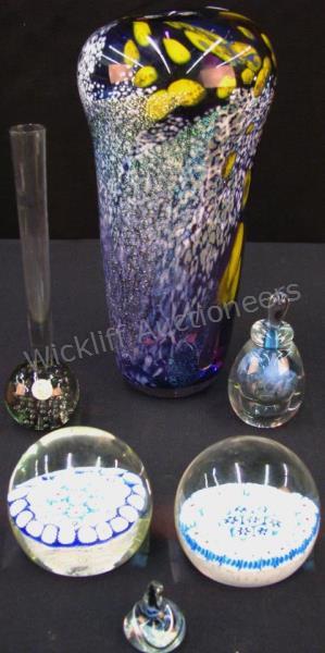 Appraisal: Group of Art Glass including artist illegibly signed purple vase