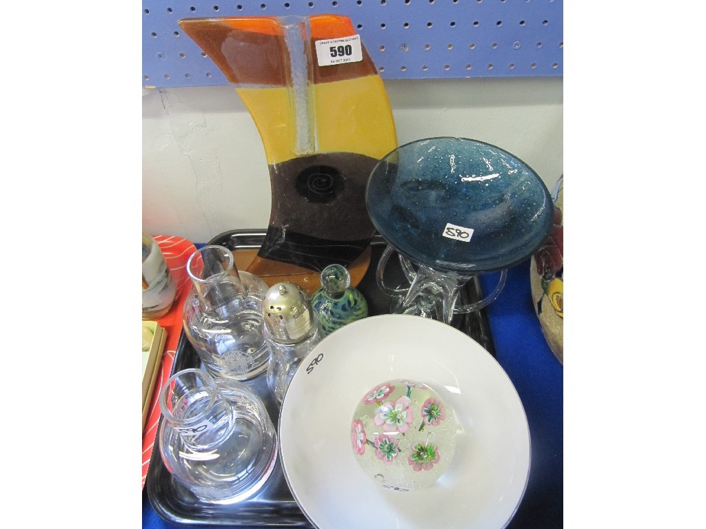 Appraisal: Tray of glassware including sculptures dish paperweights etc