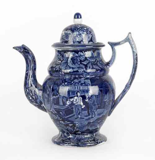 Appraisal: Historical blue Staffordshire coffee pot th c with an English