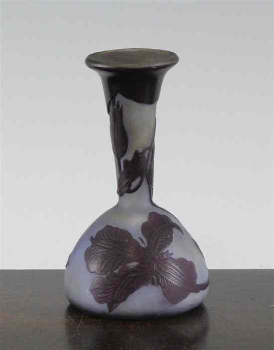 Appraisal: A small Galle cameo glass bottle vase c overlaid with