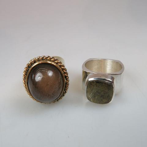 Appraisal: Two Silver Rings each set with a rutilated quartz cabochon