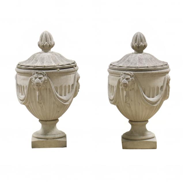 Appraisal: PAIR OF REGENCY STYLE CAST STONE GARDEN URNS Late th