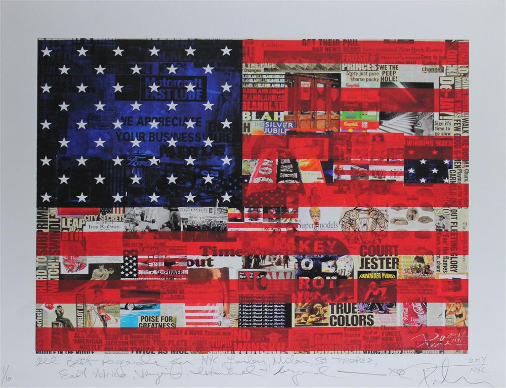 Appraisal: PETER TUNNEY AMERICAN - AMERICAN FLAG Color lithograph x in