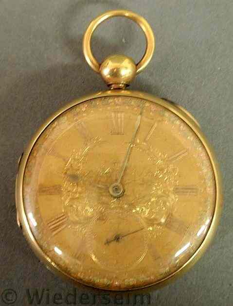 Appraisal: Men's k gold open-face pocket watch with an ornately engraved