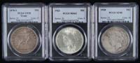 Appraisal: THREE GRADED CASED SILVER DOLLARS Graded by PCGS -S VF