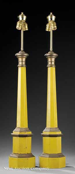 Appraisal: A Pair of Italian Columnar T le Peinte Table Lamps