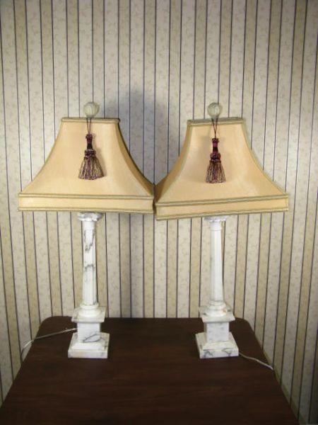 Appraisal: Pair of Marble Fluted Column Table Lamps with linen shades