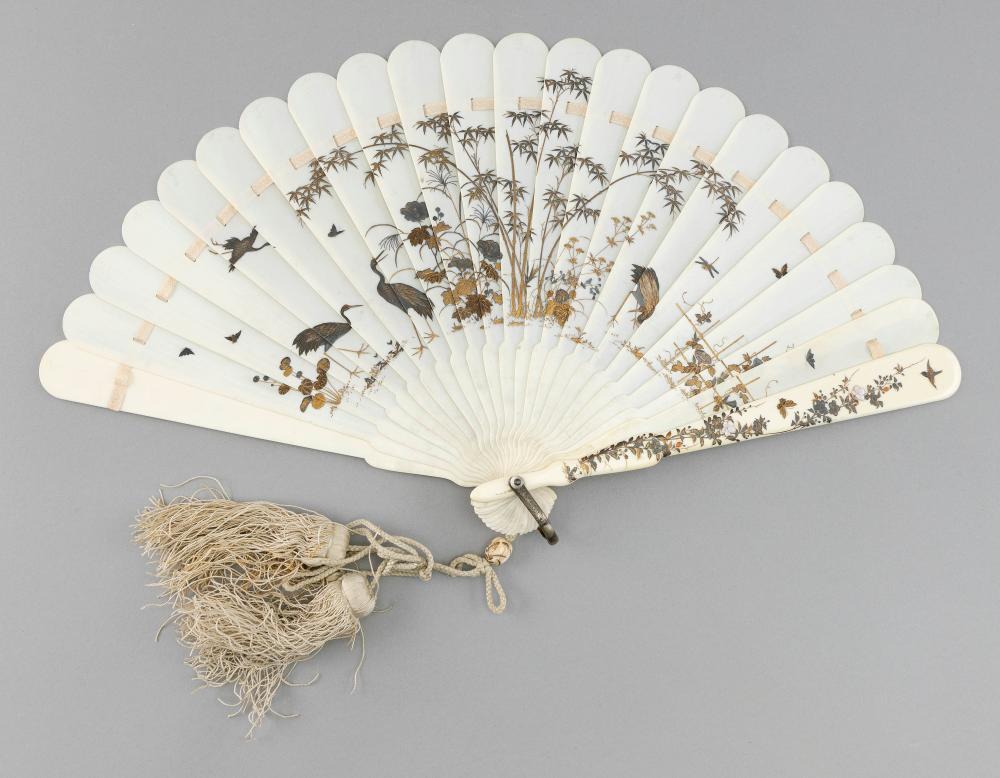 Appraisal: JAPANESE SHIBAYAMA FAN LATE TH CENTURY HEIGHT LENGTH OPENED JAPANESE