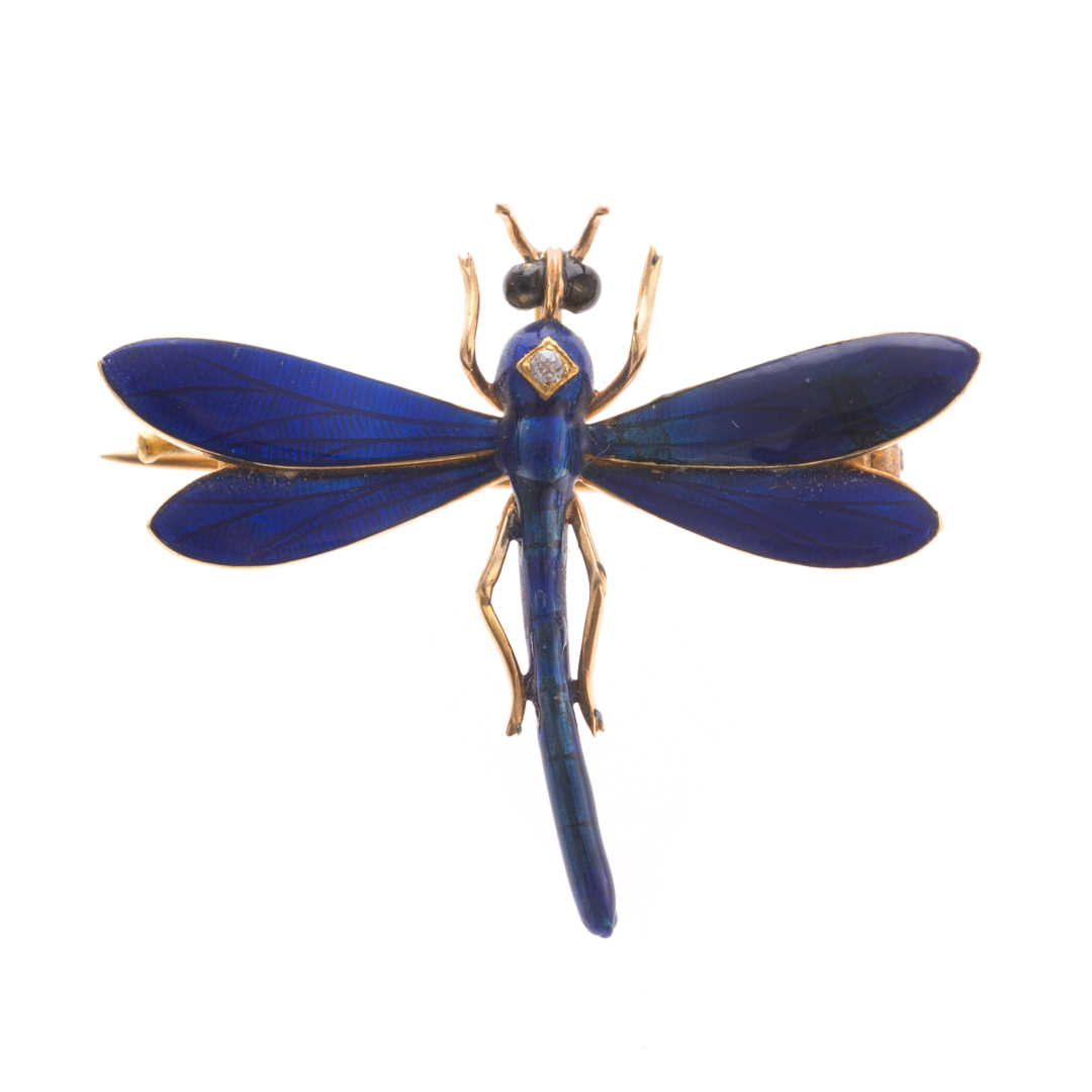 Appraisal: A Lady's Blue Enamel Diamond Dragonfly Pin K yellow gold