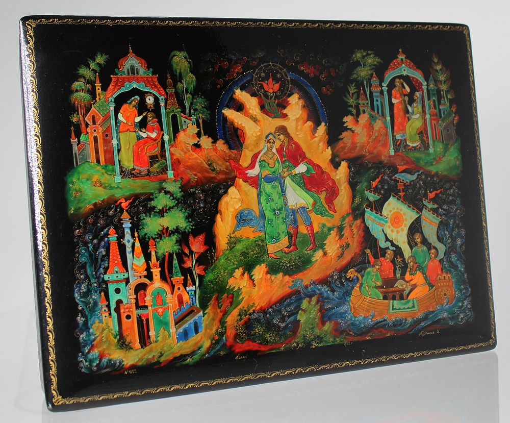 Appraisal: Signed Handpainted Russian Lacquered Box Signed Handpainted Russian Lacquered Box