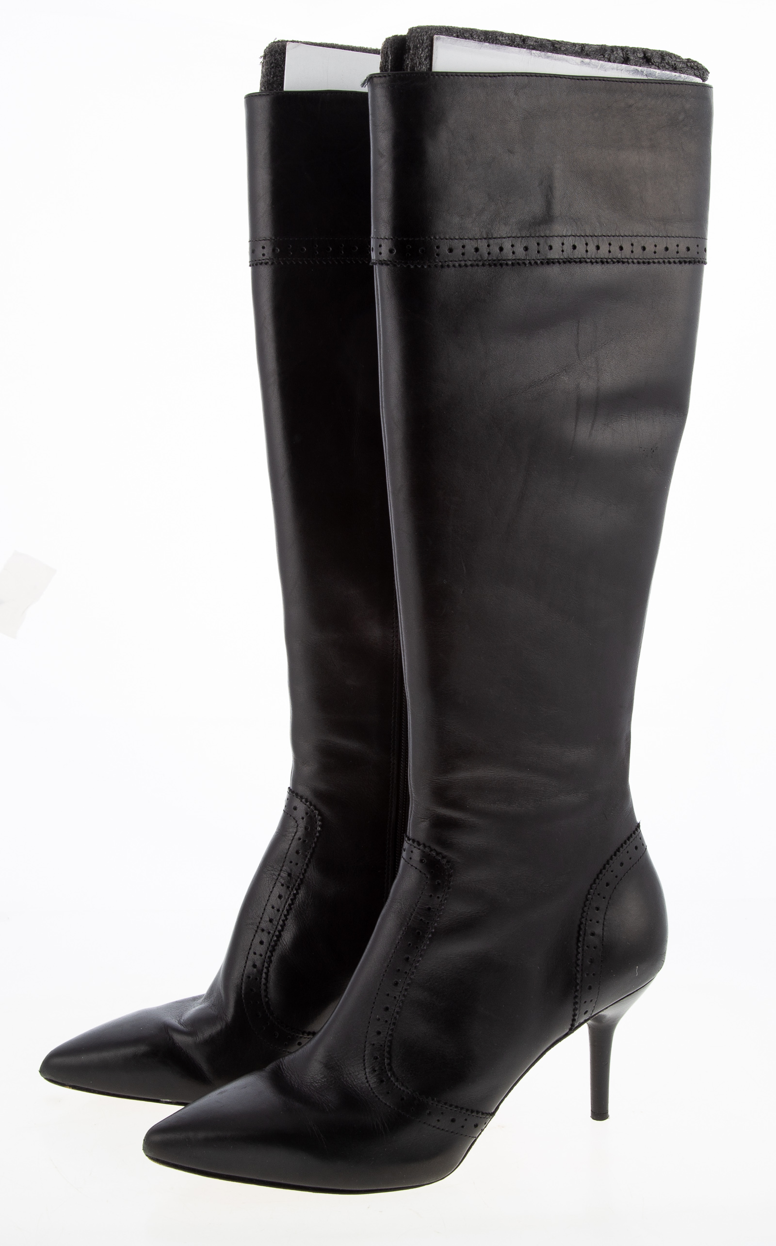 Appraisal: VIA SPIGA BLACK LEATHER TALL BOOTS size