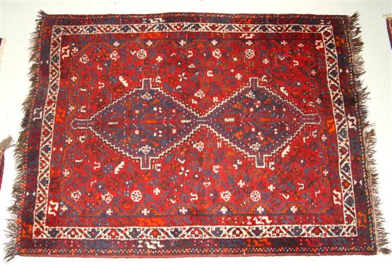 Appraisal: Wool on Wool Tribal Oriental Rug Two navy diamonds outlined