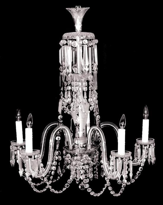 Appraisal: Waterford crystal five-light chandelier first half th century frosted central