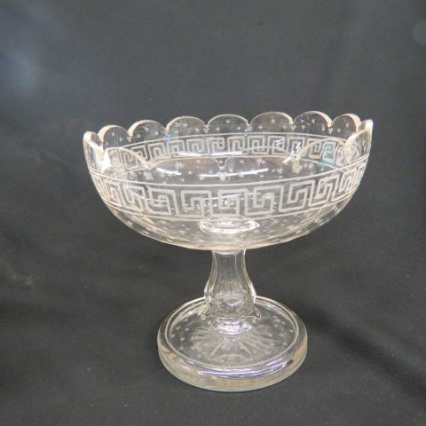 Appraisal: th Century Cut Crystal Compote Greek Key star design