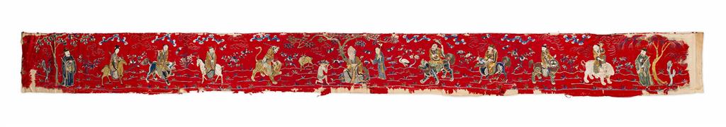 Appraisal: EMBROIDERED 'EIGHT IMMORTALS' VALANCE LATE QING DYNASTY embroidered with the