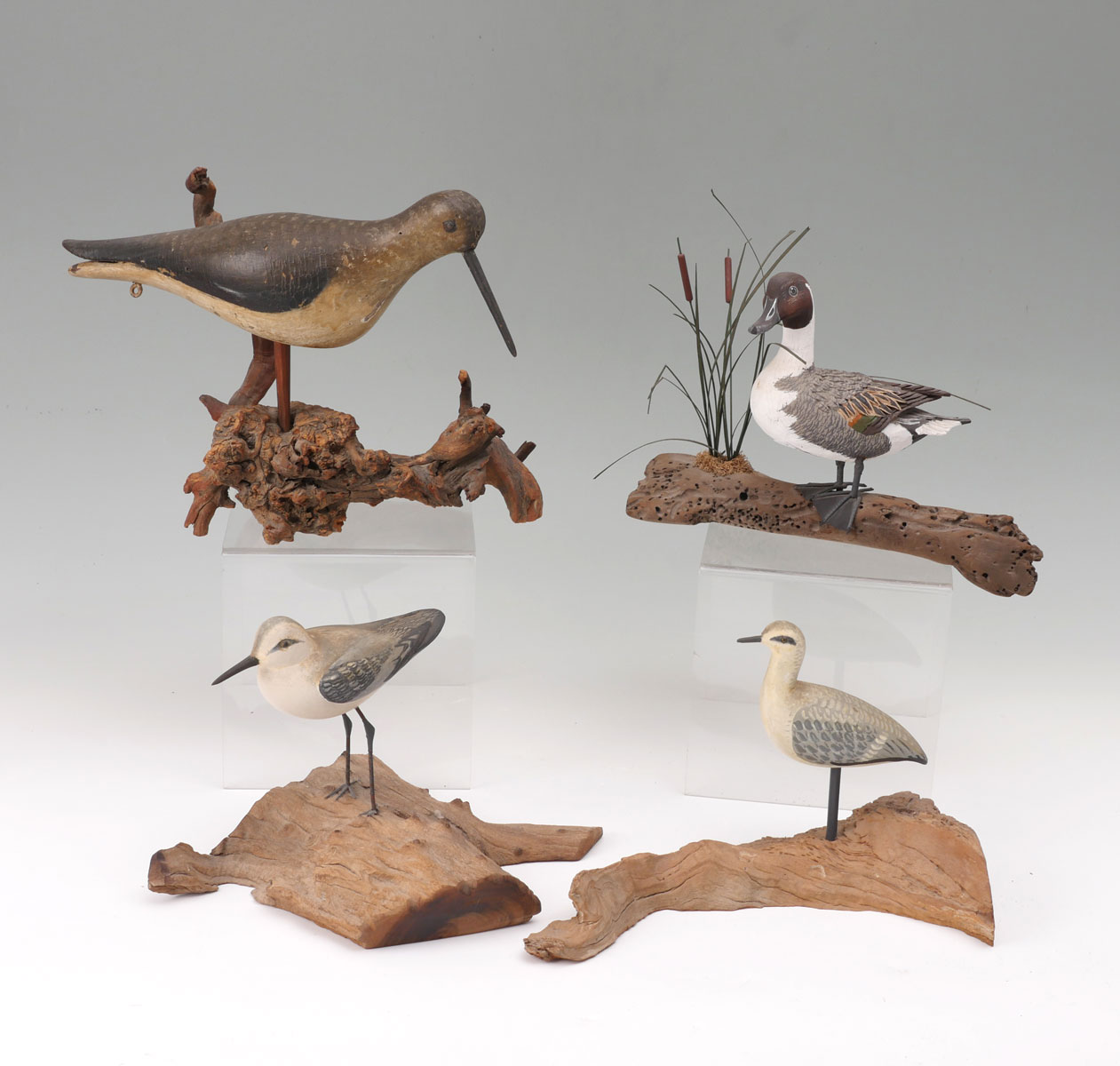 Appraisal: PC CARVED BIRD DECOY COLLECTION Comprising - early carved painted