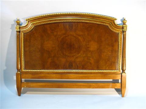 Appraisal: KARGES WALNUT AND GILT QUEEN HEADBOARD Labeled Karges Evansville Indiana