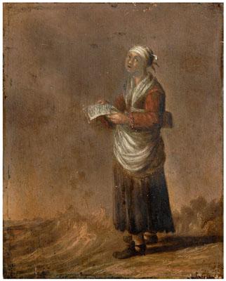 Appraisal: Dutch School painting woman standing on shore with letter unsigned