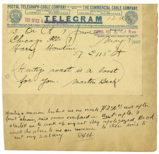 Appraisal: Houdini Harry Group of Three Telegrams from Houdini s Manager