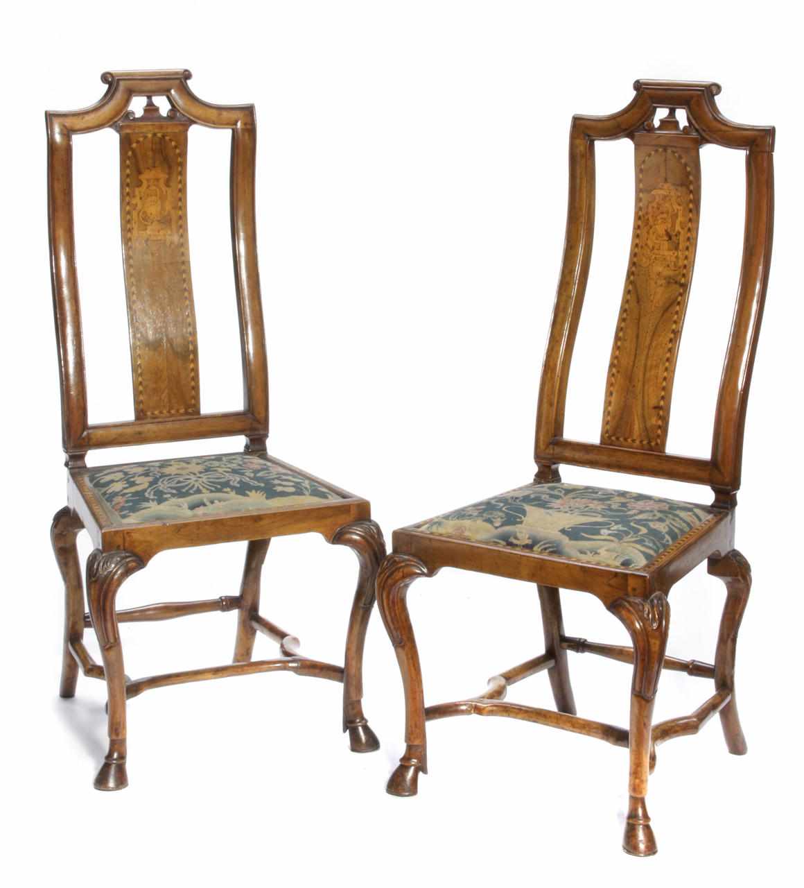 Appraisal: A pair of Dutch Baroque style marquetry inlaid walnut side