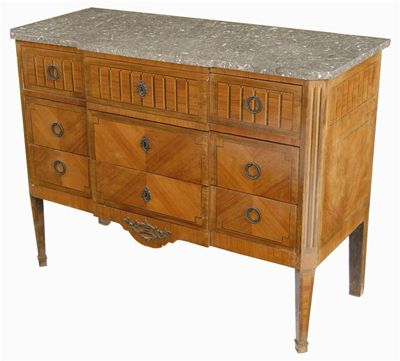 Appraisal: A French kingwood and inlaid breakfront commode in Transitional style