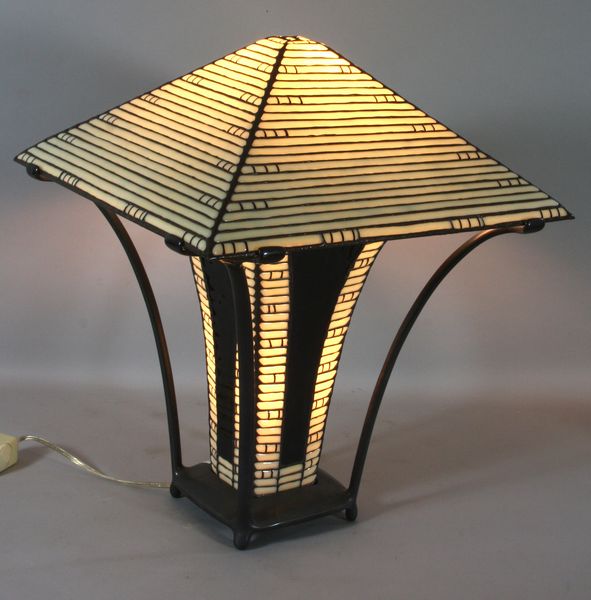 Appraisal: Hilliard Arts and Crafts slag glass table lamp h x