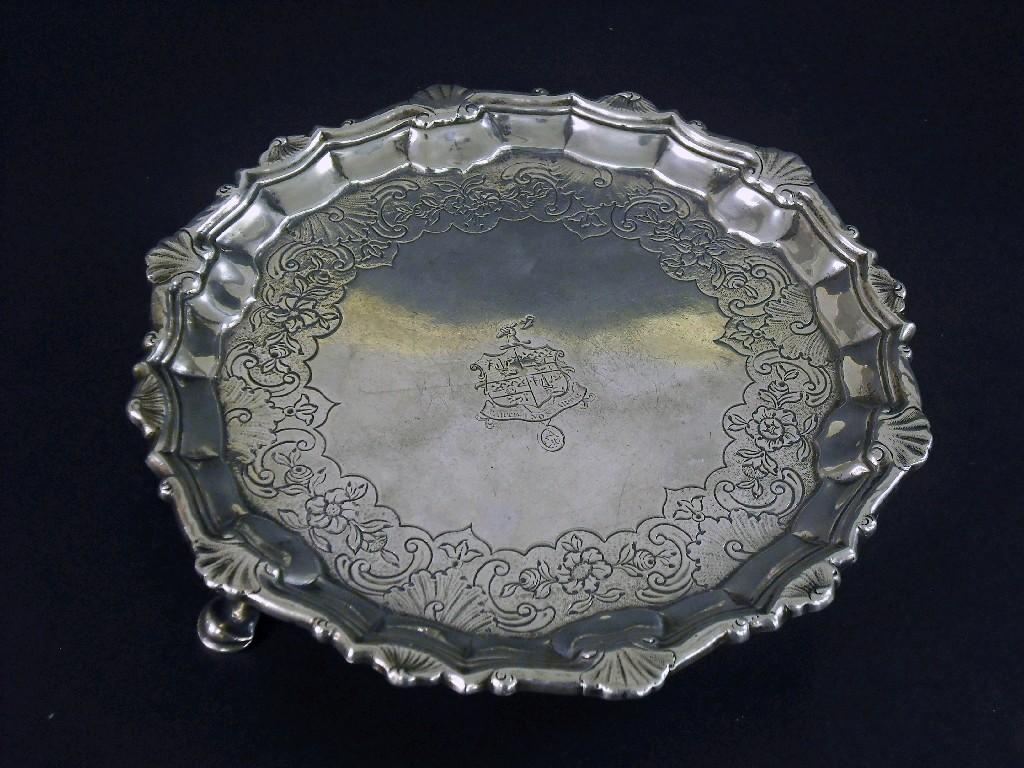 Appraisal: Georgian circular wavy rimmed waiter engraved and moulded with scallop