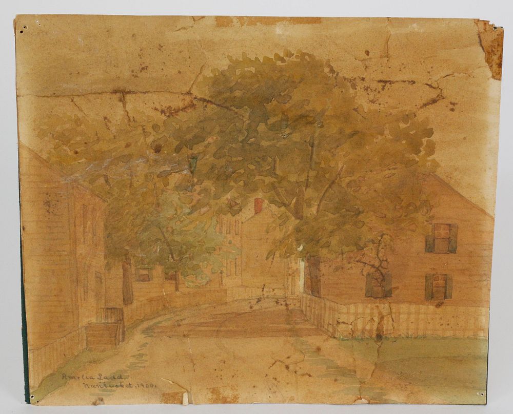 Appraisal: Amelia Ladd Nantucket Street Scene Watercolor circa Amelia Ladd Nantucket