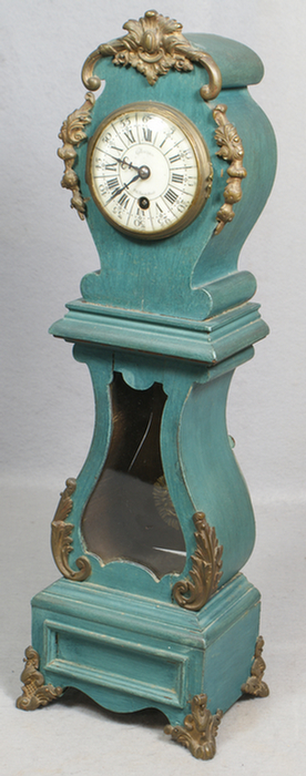 Appraisal: Turquoise painted Louis XIV style miniature French tall clock gilt